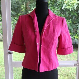 Kate Hill Pink Retro Crop Blazer Size 4P Petite hot pink short sleeve